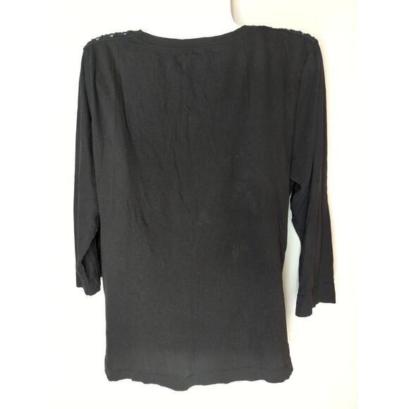 LRL Lauren Jeans Black Lace insert V-Neck Cotton Career Workwear Blouse Size L - Picture 5 of 7